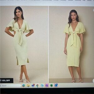 Lulu’s Light Yellow Midi Dress with Bow Detail